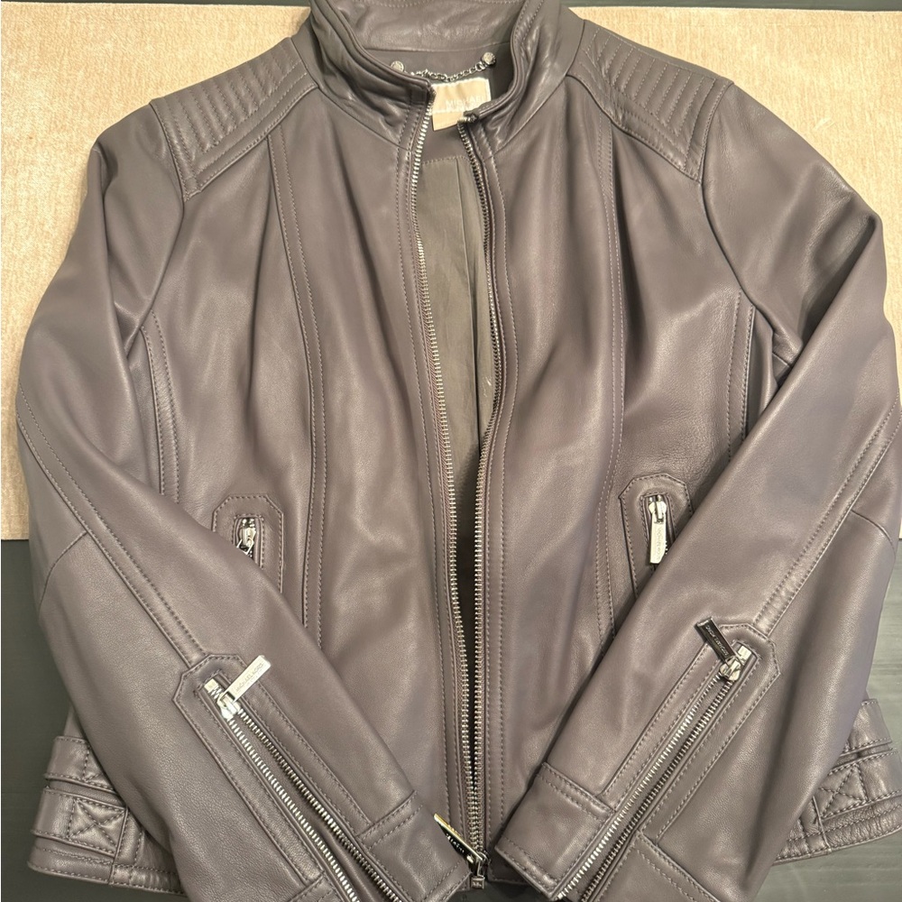 Michael Kors Women’s Gray Leather moto Jacket- NWOT